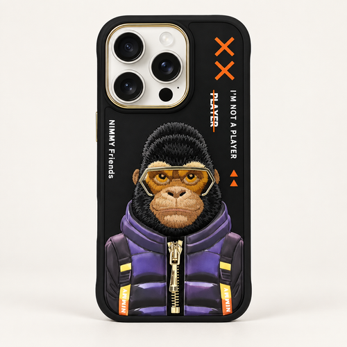 NIMMY Friends 3D Monkey iPhone case in Black Diamond — rear studio view