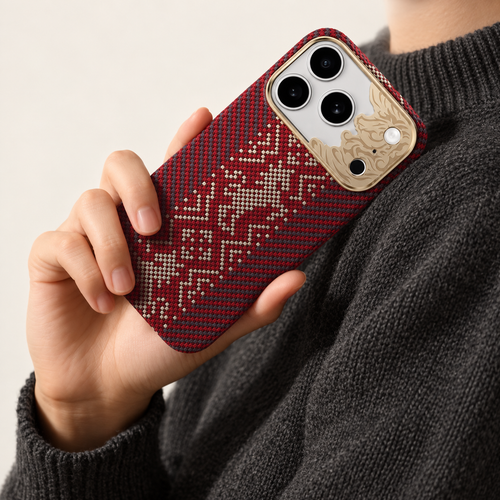 Red dragon pattern case — held in hand