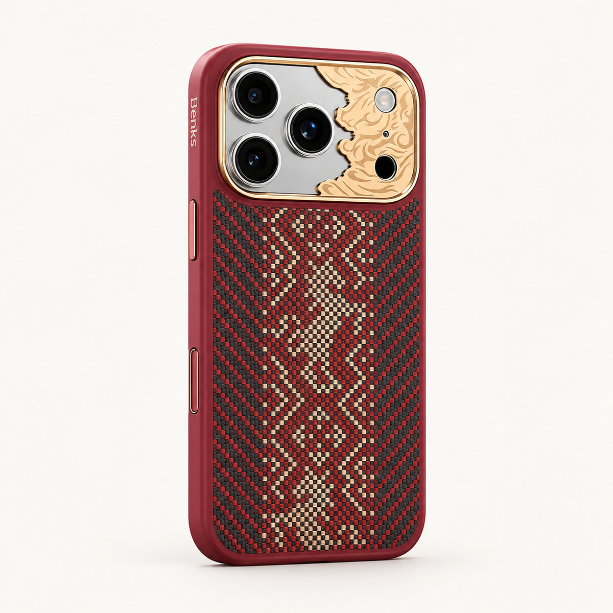 Red dragon pattern iPhone case — studio rear view