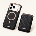 Black patterned magnetic iPhone case with detachable matching card holder