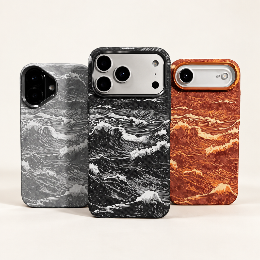 RAYFER Wave case — grey, black and copper designs