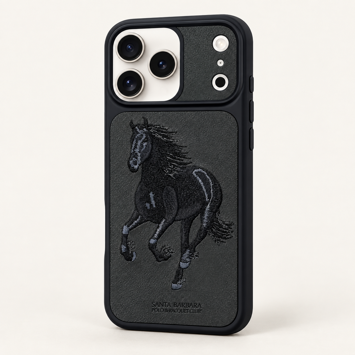 Santa Barbara Polo & Racquet Club iPhone case in Dark Grey — studio rear view