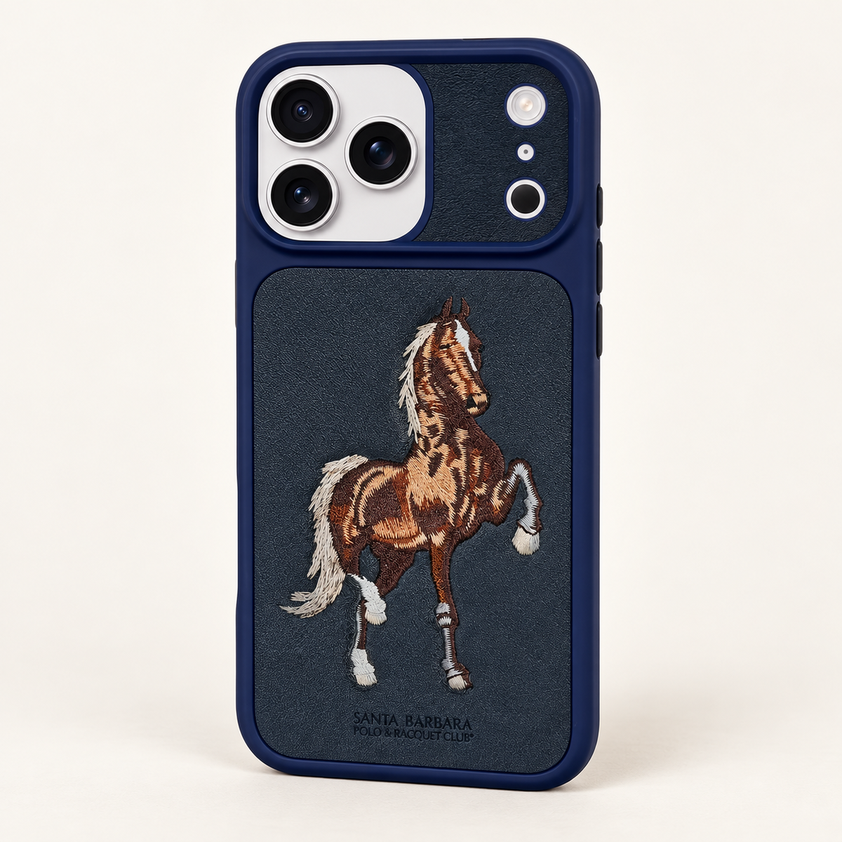 Santa Barbara Polo & Racquet Club iPhone case in Navy Blue — studio rear view